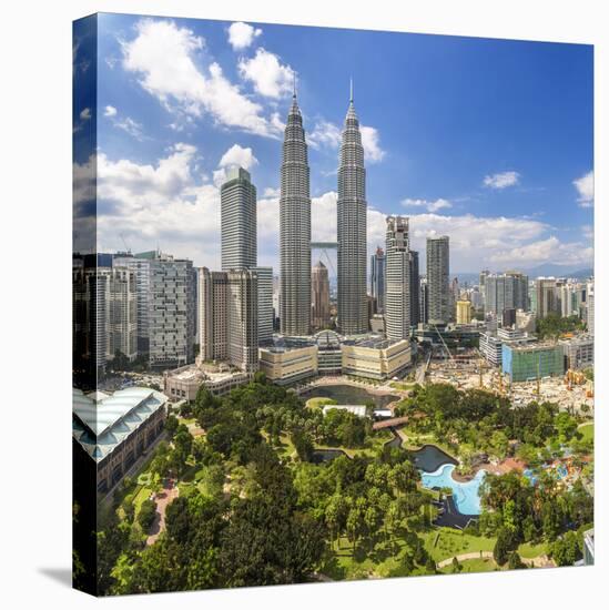 Petronas Towers and Klcc, Kuala Lumpur, Malaysia-Peter Adams-Stretched Canvas