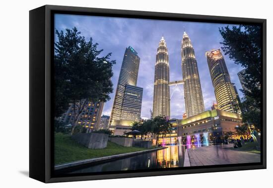 Petronas Twin Towers at night, Kuala Lumpur, Malaysia, Southeast Asia, Asia-Matthew Williams-Ellis-Framed Stretched Canvas