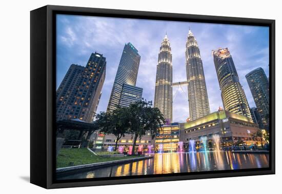 Petronas Twin Towers light display at night, Kuala Lumpur, Malaysia, Southeast Asia, Asia-Matthew Williams-Ellis-Framed Stretched Canvas