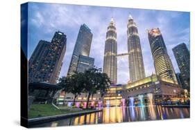 Petronas Twin Towers light display at night, Kuala Lumpur, Malaysia, Southeast Asia, Asia-Matthew Williams-Ellis-Stretched Canvas