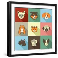 Pets Vector Icons - Cats and Dogs Elements-Marish-Framed Art Print