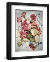 Petunias, Lobelias, Begonias and Strawberries in a Terrace Pot-Joan Thewsey-Framed Giclee Print