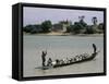 Peul Herder and Cattle Crossing the River Bani During Transhumance, Sofara, Mali, Africa-Bruno Morandi-Framed Stretched Canvas