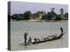 Peul Herder and Cattle Crossing the River Bani During Transhumance, Sofara, Mali, Africa-Bruno Morandi-Stretched Canvas