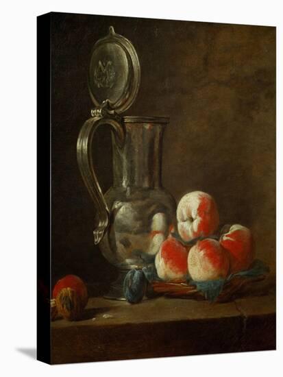 Pewter Pot with Plate of Peaches, Prunes and Nut, Around 1728-Jean-Baptiste Simeon Chardin-Stretched Canvas