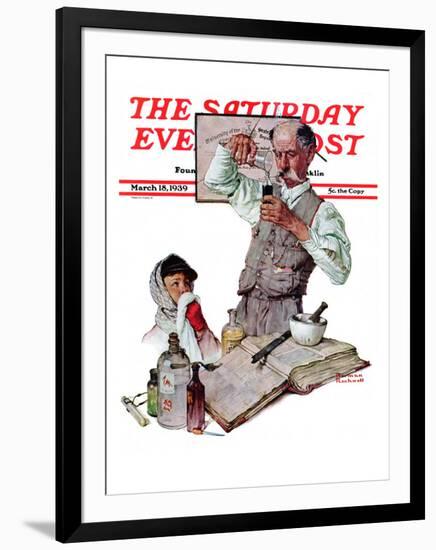 "Pharmacist" Saturday Evening Post Cover, March 18,1939-Norman Rockwell-Framed Giclee Print