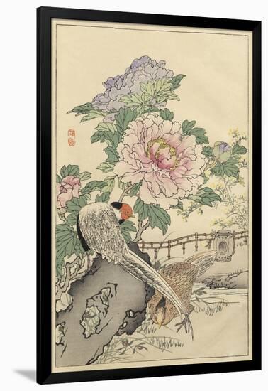 Pheasant and Peony-Bairei-Framed Art Print