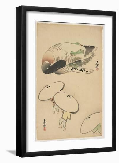 Pheasant/Three Men with Umbrellas-Shibata Zeshin-Framed Giclee Print