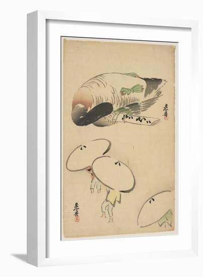 Pheasant/Three Men with Umbrellas-Shibata Zeshin-Framed Giclee Print