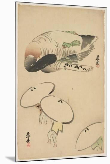 Pheasant/Three Men with Umbrellas-Shibata Zeshin-Mounted Giclee Print