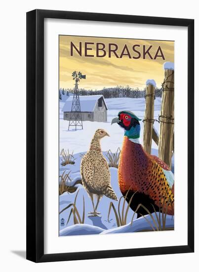 Pheasants - Nebraska-Lantern Press-Framed Art Print