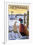 Pheasants - Nebraska-Lantern Press-Framed Art Print