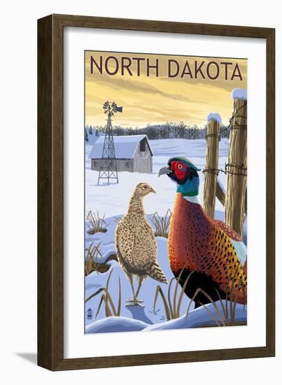 Pheasants - North Dakota-Lantern Press-Framed Art Print