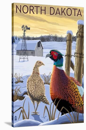 Pheasants - North Dakota-Lantern Press-Stretched Canvas