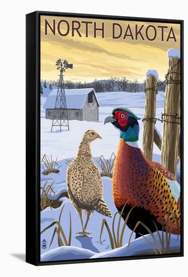 Pheasants - North Dakota-Lantern Press-Framed Stretched Canvas