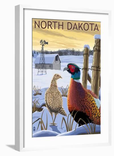 Pheasants - North Dakota-Lantern Press-Framed Art Print