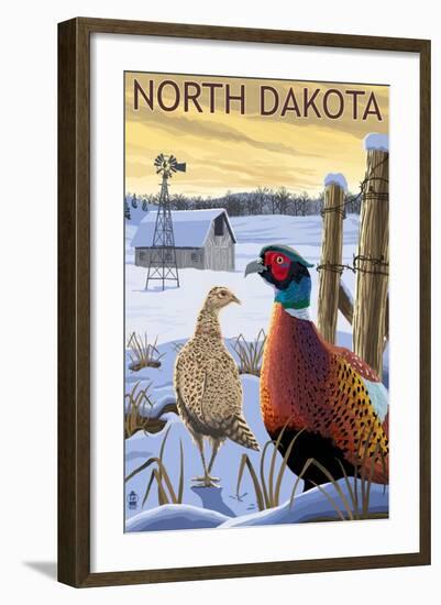 Pheasants - North Dakota-Lantern Press-Framed Art Print