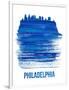 Philadelphia Brush Stroke Skyline - Blue-NaxArt-Framed Art Print