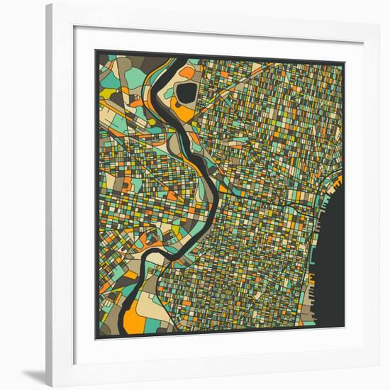 Philadelphia Map-Jazzberry Blue-Framed Art Print