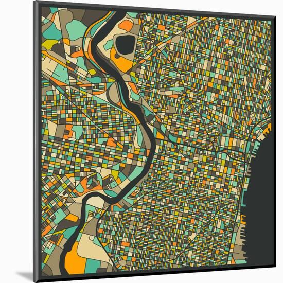 Philadelphia Map-Jazzberry Blue-Mounted Art Print