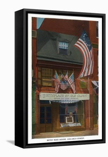 Philadelphia, Pennsylvania - Betsy Ross House with US Flags-Lantern Press-Framed Stretched Canvas