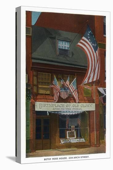 Philadelphia, Pennsylvania - Betsy Ross House with US Flags-Lantern Press-Stretched Canvas