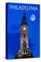Philadelphia, Pennsylvania - City Hall and Full Moon-Lantern Press-Stretched Canvas