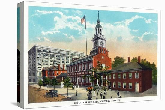 Philadelphia, Pennsylvania - Independence Hall from Chestnut Street-Lantern Press-Stretched Canvas