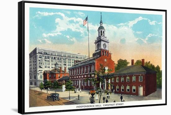 Philadelphia, Pennsylvania - Independence Hall from Chestnut Street-Lantern Press-Framed Stretched Canvas