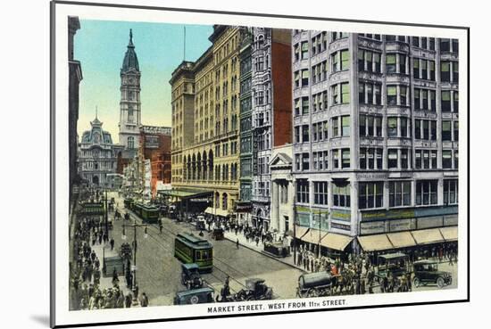 Philadelphia, Pennsylvania - Market Street West from 11th Street-Lantern Press-Mounted Art Print