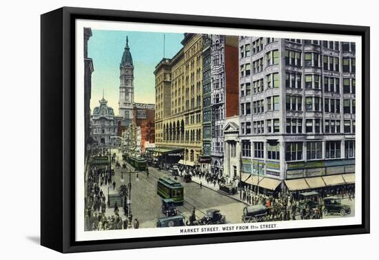 Philadelphia, Pennsylvania - Market Street West from 11th Street-Lantern Press-Framed Stretched Canvas