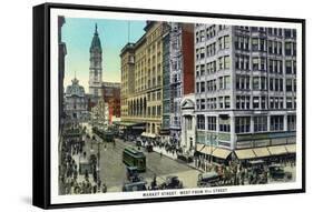 Philadelphia, Pennsylvania - Market Street West from 11th Street-Lantern Press-Framed Stretched Canvas