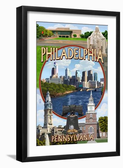 Philadelphia, Pennsylvania - Montage-Lantern Press-Framed Art Print