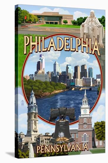 Philadelphia, Pennsylvania - Montage-Lantern Press-Stretched Canvas