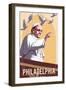 Philadelphia, Pennsylvania - Pope and Doves - Lithography Style-Lantern Press-Framed Art Print