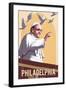 Philadelphia, Pennsylvania - Pope and Doves - Lithography Style-Lantern Press-Framed Art Print