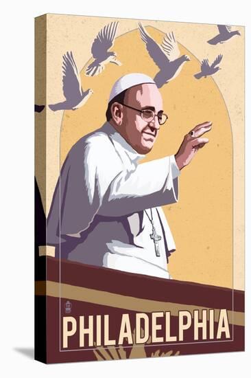 Philadelphia, Pennsylvania - Pope and Doves - Lithography Style-Lantern Press-Stretched Canvas