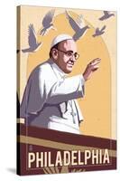 Philadelphia, Pennsylvania - Pope and Doves - Lithography Style-Lantern Press-Stretched Canvas