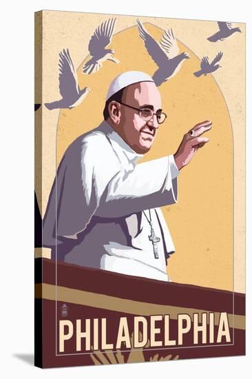 Philadelphia, Pennsylvania - Pope and Doves - Lithography Style-Lantern Press-Stretched Canvas