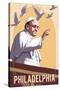 Philadelphia, Pennsylvania - Pope and Doves - Lithography Style-Lantern Press-Stretched Canvas