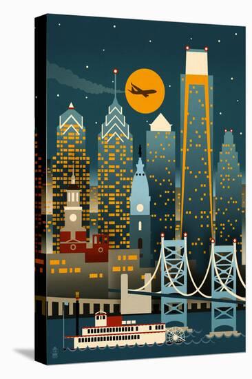 Philadelphia, Pennsylvania - Retro Skyline (no text)-Lantern Press-Stretched Canvas