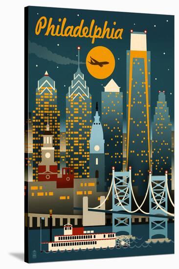 Philadelphia, Pennsylvania - Retro Skyline-Lantern Press-Stretched Canvas