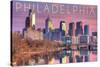 Philadelphia, Pennsylvania - Skyline and River Sunset-Lantern Press-Stretched Canvas