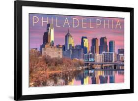 Philadelphia, Pennsylvania - Skyline and River Sunset-Lantern Press-Framed Art Print