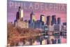 Philadelphia, Pennsylvania - Skyline and River Sunset-Lantern Press-Mounted Art Print