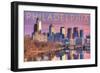 Philadelphia, Pennsylvania - Skyline and River Sunset-Lantern Press-Framed Art Print