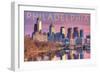 Philadelphia, Pennsylvania - Skyline and River Sunset-Lantern Press-Framed Art Print