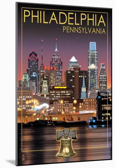 Philadelphia, Pennsylvania - Skyline at Night-null-Mounted Poster