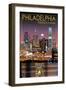 Philadelphia, Pennsylvania - Skyline at Night-Lantern Press-Framed Art Print