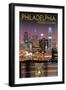 Philadelphia, Pennsylvania - Skyline at Night-Lantern Press-Framed Art Print